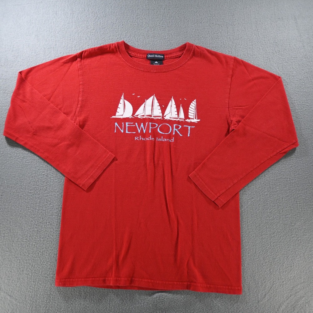 Quail Hollow Mens Newport RI Sailboat Graphic T-Shirt Small Red Long Sleeve